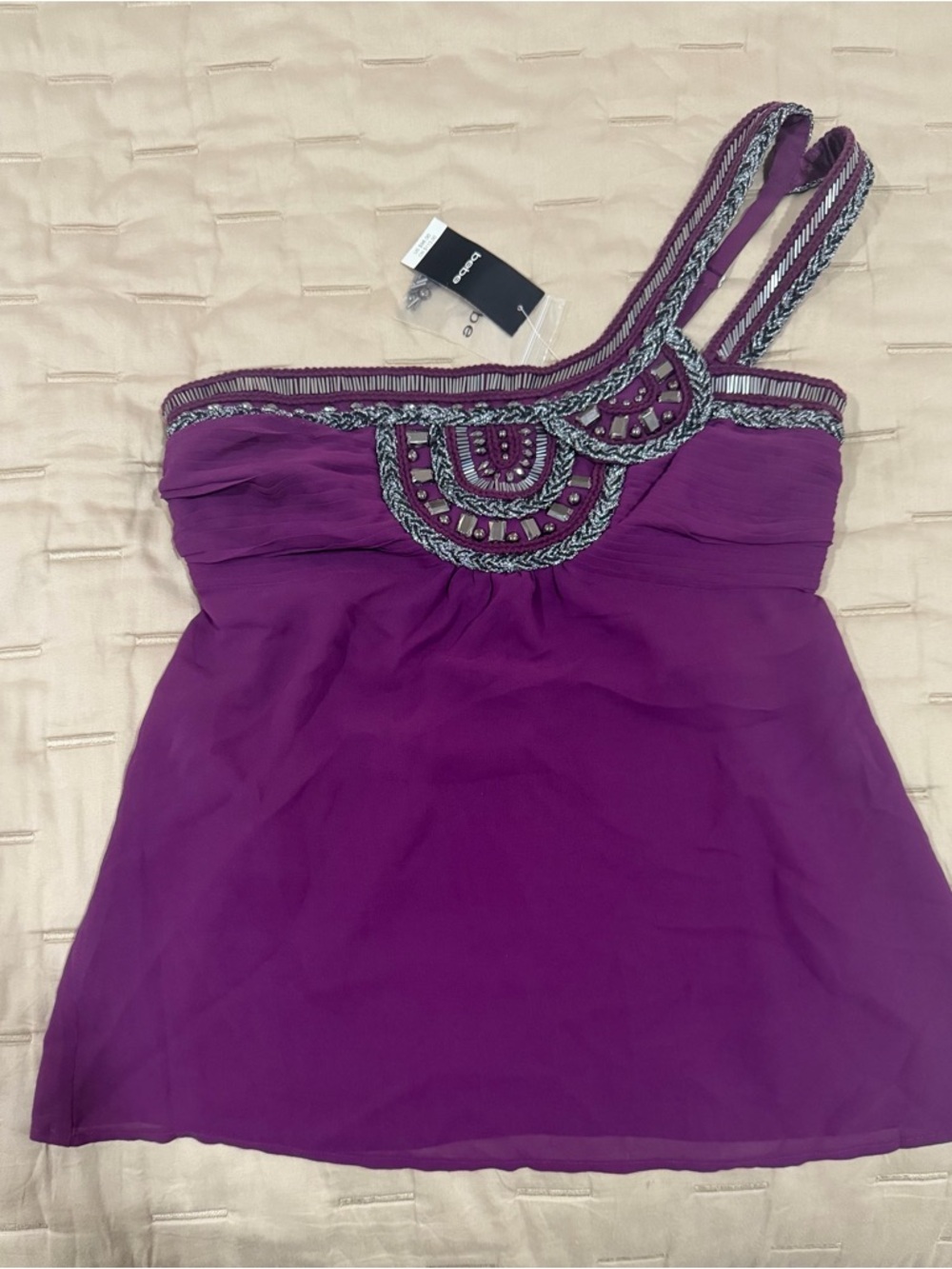 Embellished One-Shoulder Purple Top